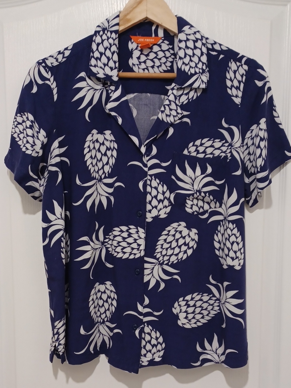Joe Fresh Navy White Pineapple-Print Short-Sleeve Shirt